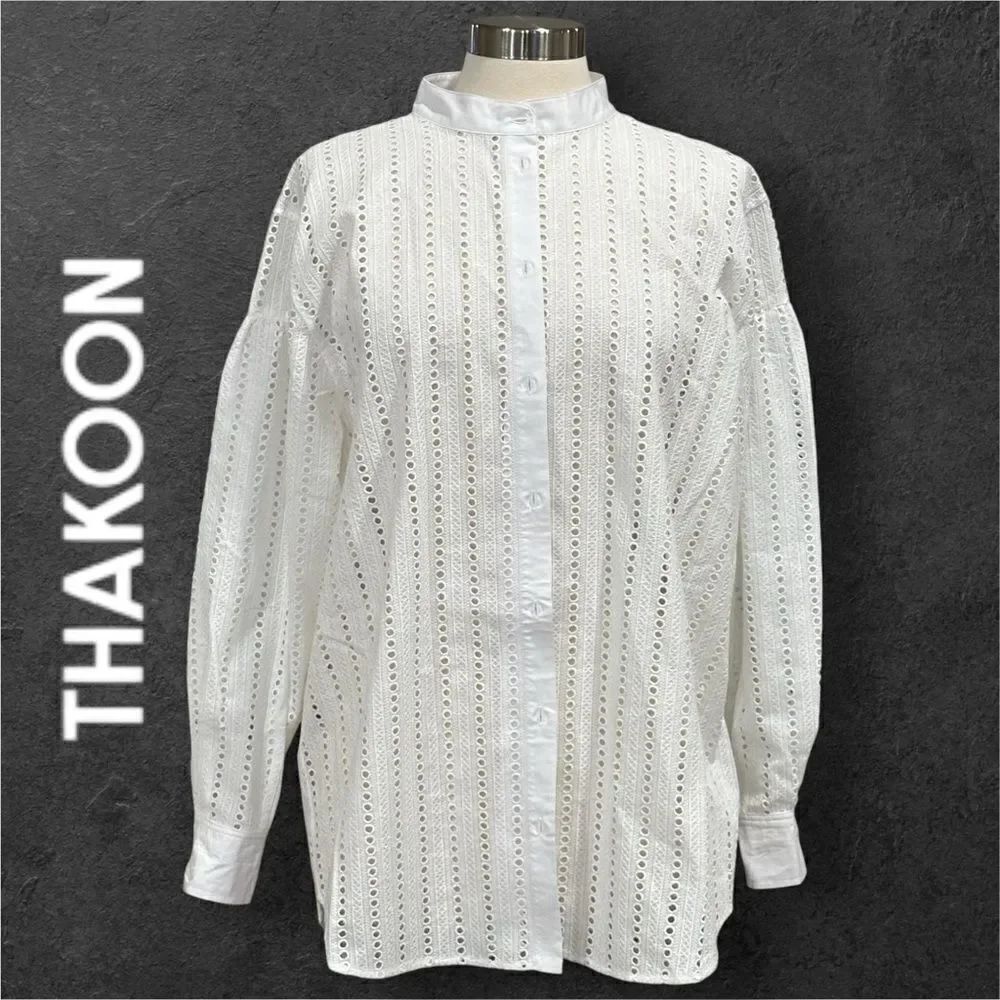THAKOON Women’s Eyelet Embroidered Cotton Button Down Shirt in the Size Medium